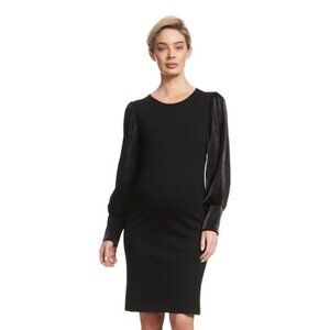 Soon Maternity Dress Size XS Louise Long Sleeve Black Dot Contrast Casual New